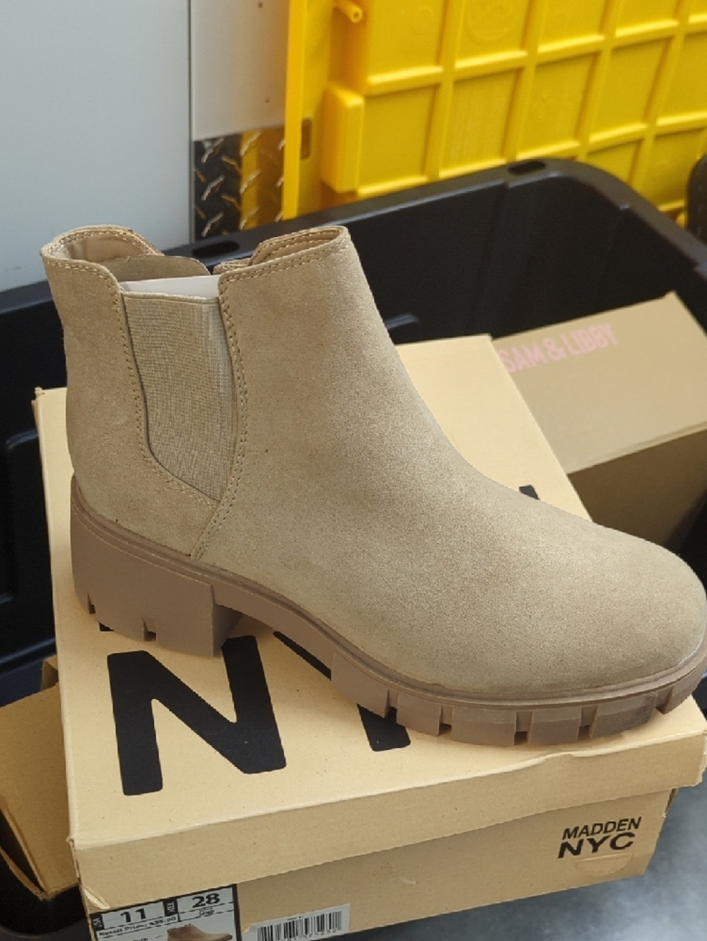 Steve Madden Beige Suede Lug Sole Ankle Booties - Picture 2 of 2